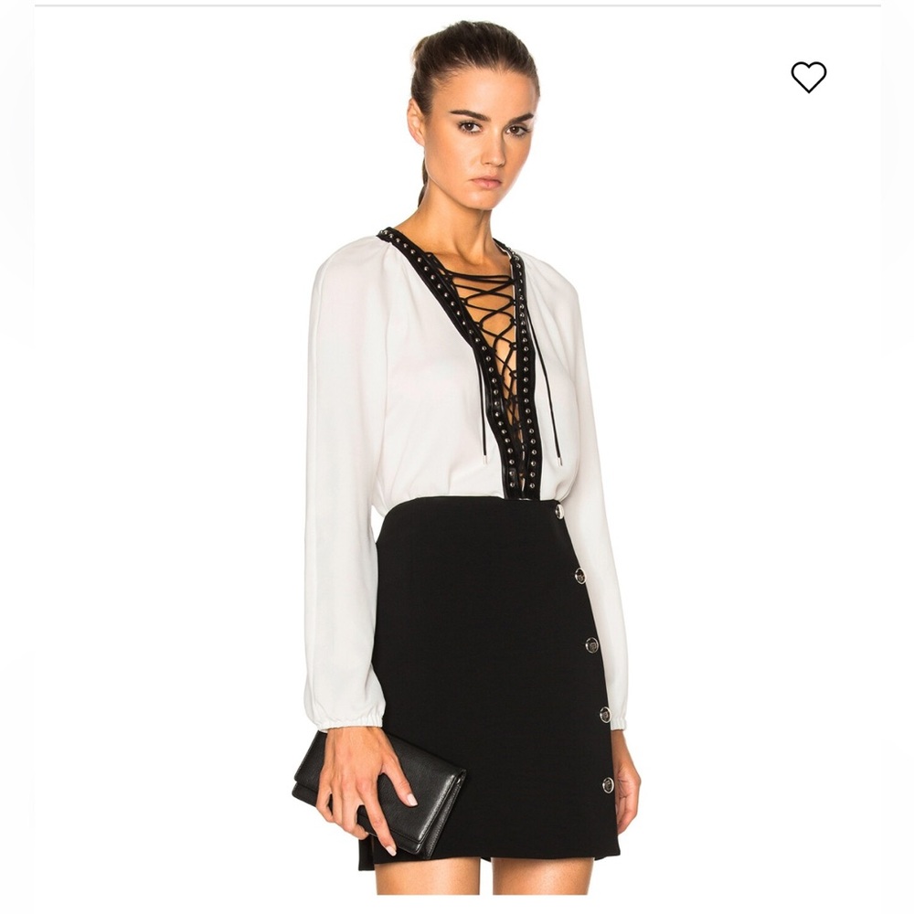 Altuzarra Strappy Long Sleeve Blouse Top White Black Silver Studs Size 40 Small